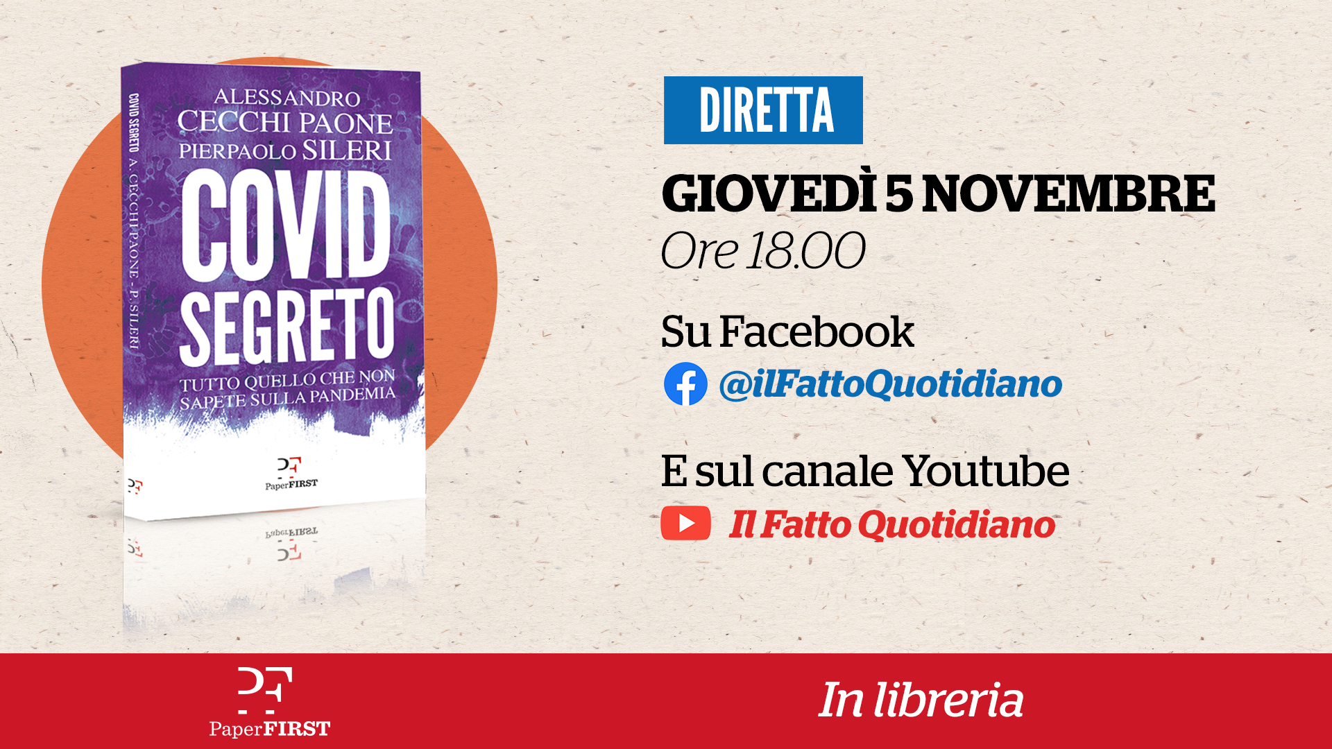 COVID SEGRETO: giovedì 5 alle 18 diretta FB